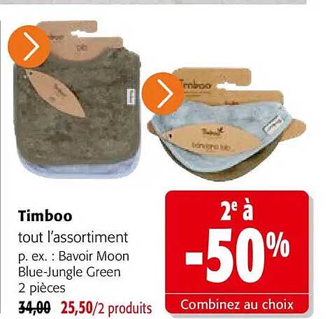 Timboo tout l’assortiment p. ex. : Bavoir Moon Blue-Jungle Green 2 pièces