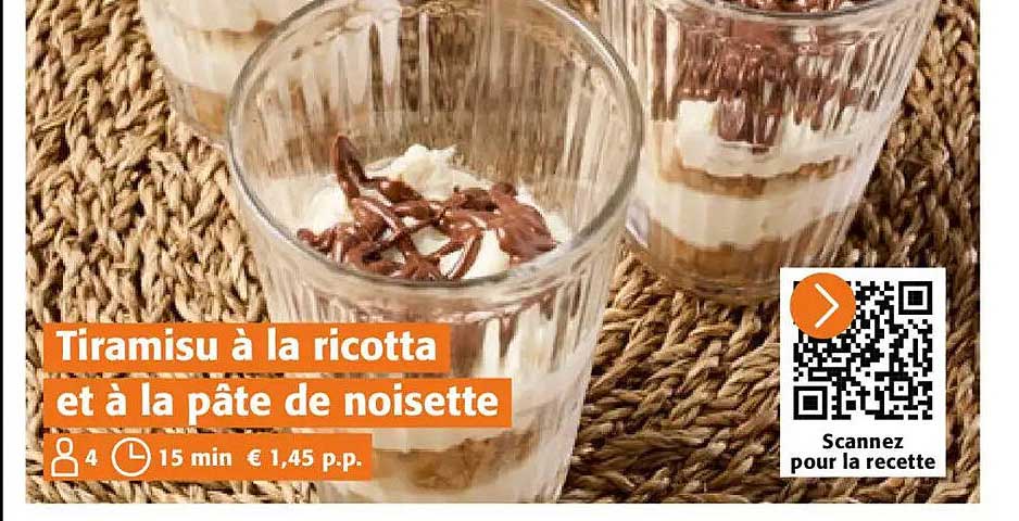 Tiramisu à la ricotta et à la pâte de noisette