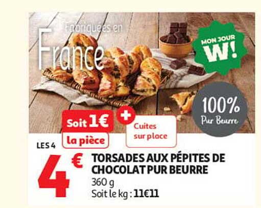 Torsades aux pépites de chocolat pur beurre