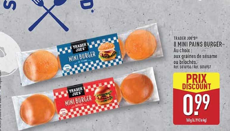 TRADER JOE'S 8 MINI PAINS BURGER - Au choix : aux graines de sésame ou briochés.