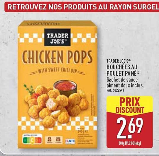 TRADER JOE’S® BOUCHÉES AU POULET PANÉ(C) Sachet de sauce piment doux inclus. Réf. 5022541