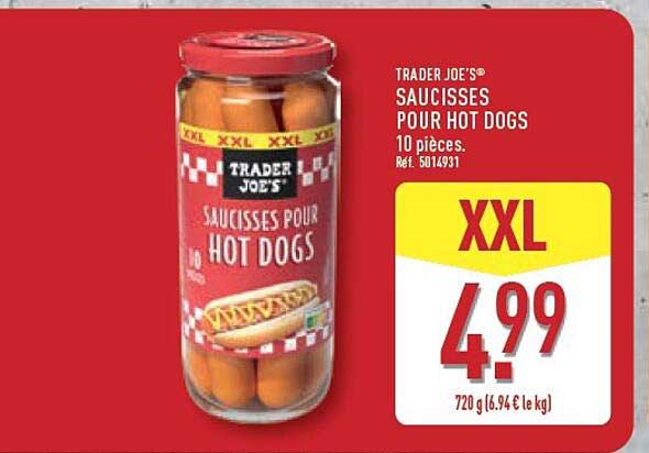 TRADER JOE'S SAUCISSES POUR HOT DOGS 10 pièces.