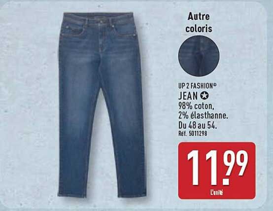 UP2FASHION® JEAN 98% coton, 2% élasthanne. Du 48 au 54.