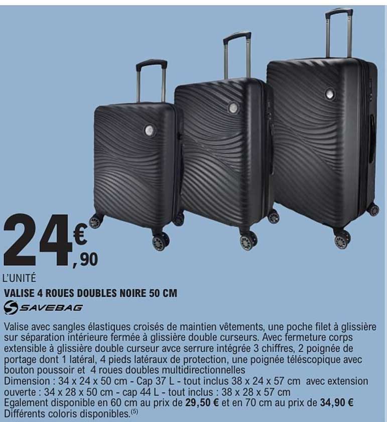 VALISE 4 ROUES DOUBLES NOIRE 50 CM