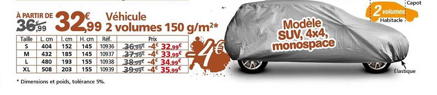 Véhicule 2 volumes 150 g/m²*