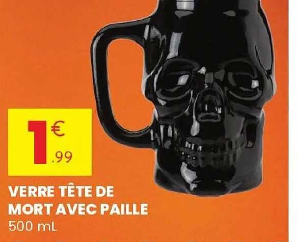VERRE TÊTE DE MORT AVEC PAILLE 500 ml