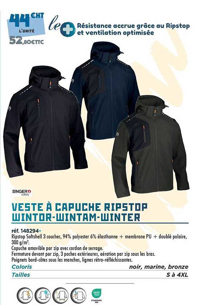 VESTE À CAPUCHE RIPSTOP WINTOR-WINTAM-WINTER