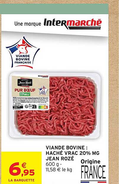 VIANDE BOVINE : HACHÉ VRAC 20% MG JEAN ROZÉ