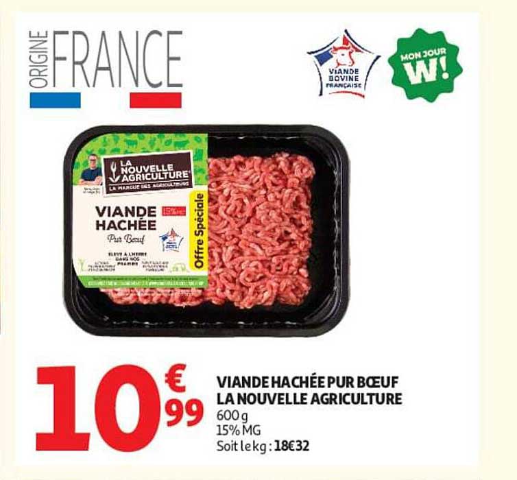 VIANDE HACHÉE PUR BŒUF LA NOUVELLE AGRICULTURE 600 g 15% MG