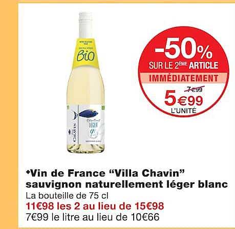 Vin de France “Villa Chavin” sauvignon naturellement léger blanc