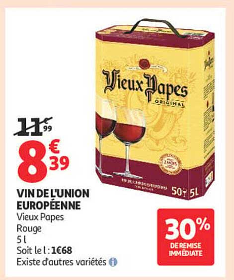 VIN DE L'UNION EUROPÉENNE Vieux Papes Rouge 5 l