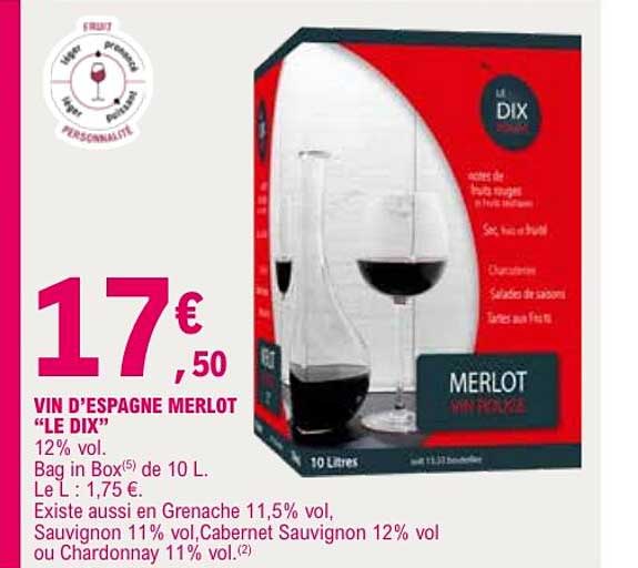 VIN D’ESPAGNE MERLOT “LE DIX”