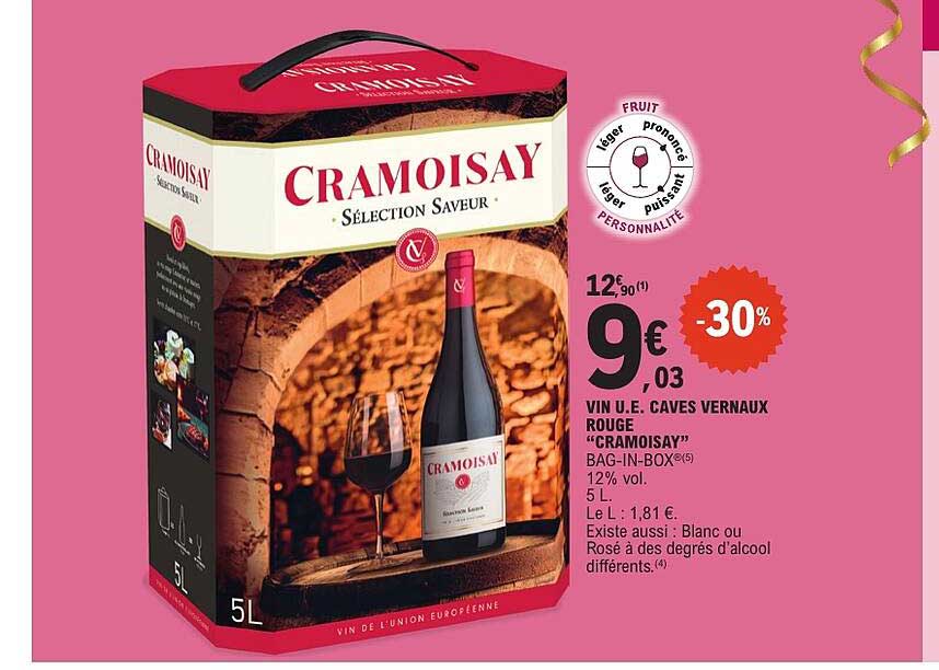 VIN U.E. CAVES VERNAUX ROUGE "CRAMOISAY" BAG-IN-BOX 12% vol. 5 L