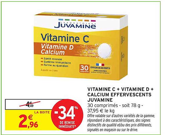 VITAMINE C + VITAMINE D + CALCIUM EFFERVESCENTS JUVAMINE