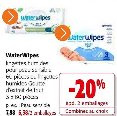 WaterWipes lingettes humides pour peau sensible 60 pièces ou lingettes humides Goutte d’extrait de fruit 3 x 60 pièces
