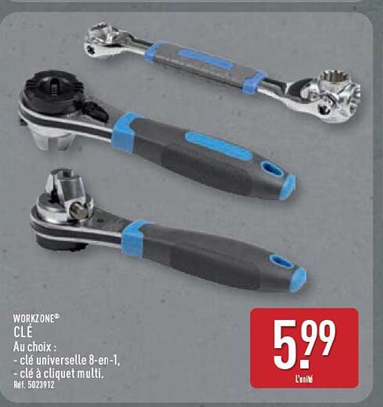 WORKZONE® CLÉ Au choix : - clé universelle 8-en-1, - clé à cliquet multi. Réf. 502912