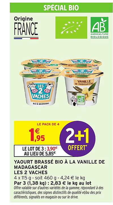 YAOURT BRASSÉ BIO À LA VANILLE DE MADAGASCAR LES 2 VACHES