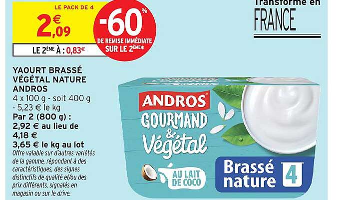 YAOURT BRASSÉ VÉGÉTAL NATURE ANDROS