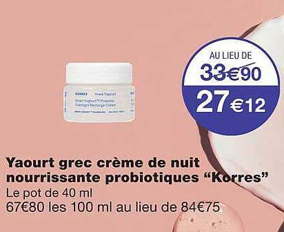 Yaourt grec crème de nuit nourrissante probiotiques “Korres”