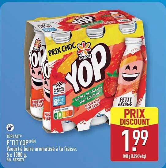 YOP P'TIT YOP® Yaourt à boire aromatisé à la fraise. 6 x 1080 g. Réf. 5023174