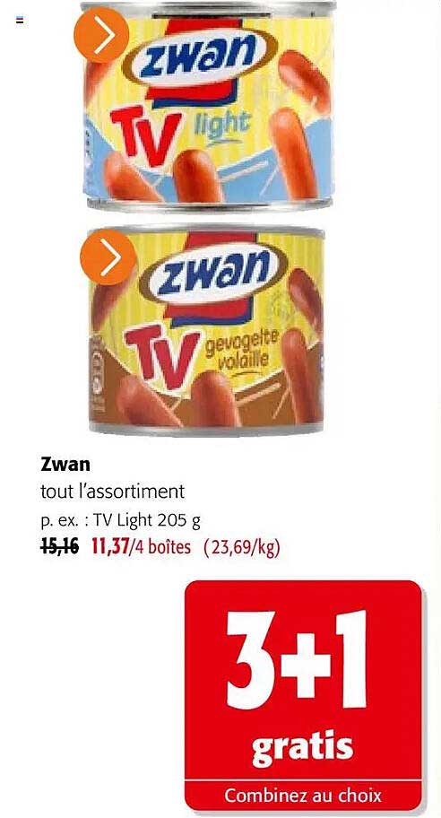 Zwan tout l’assortiment p. ex. : TV Light 205 g