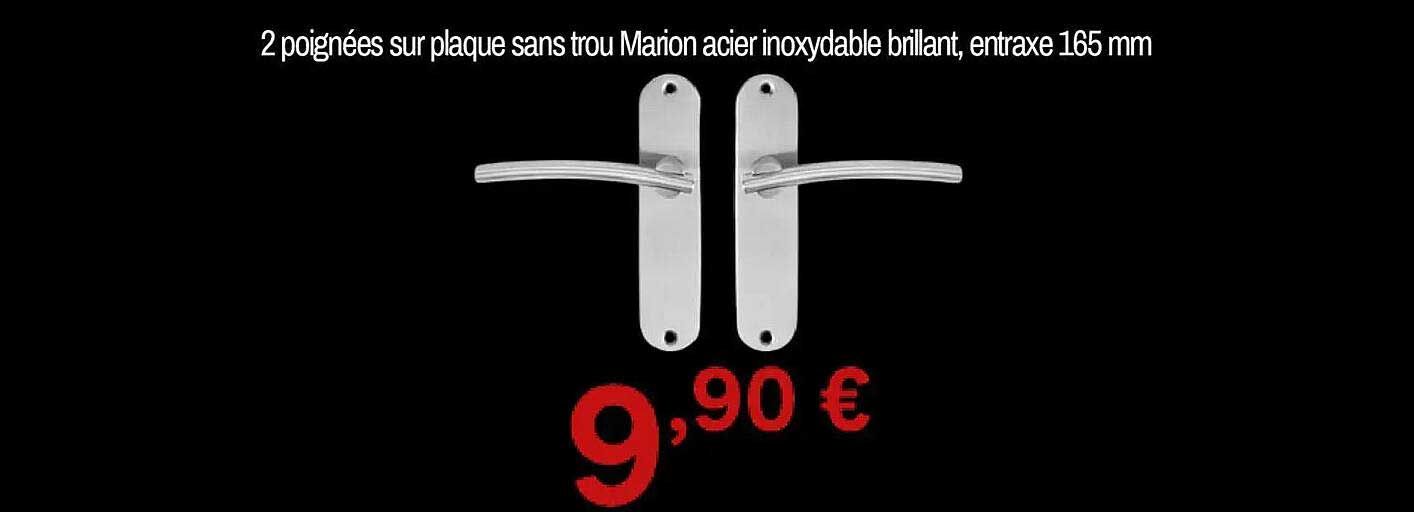 2 poignées sur plaque sans trou Marion acier inoxydable brillant, entraxe 165 mm