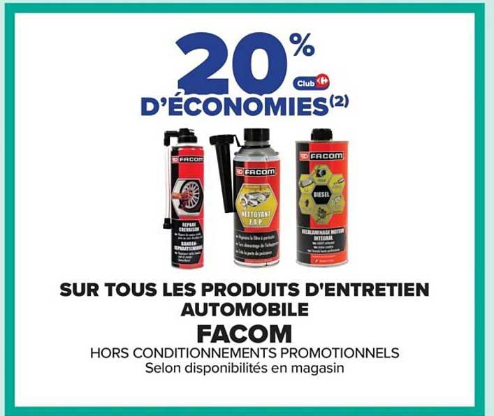 20 % d'ÉCONOMIES sur tous les PRODUITS D'ENTRETIEN AUTOMOBILE FACOM