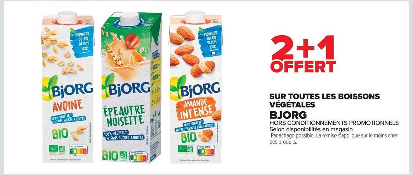 2+1 offert sur toutes les boissons végétales BJORG