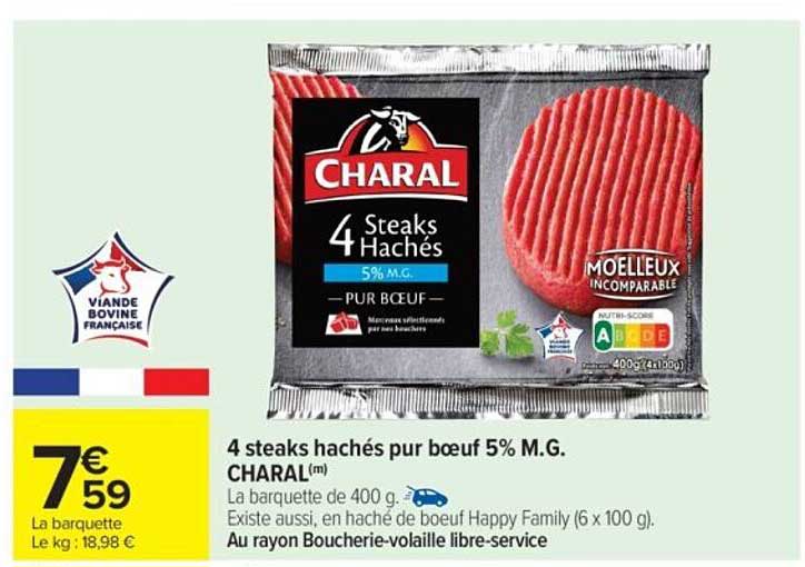 4 steaks hachés pur bœuf 5% M.G. CHARAL