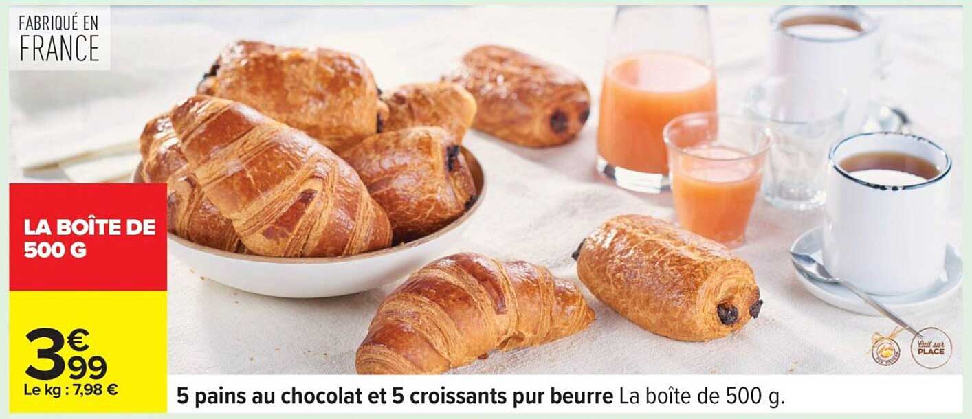 5 pains au chocolat et 5 croissants pur beurre La boîte de 500 g
