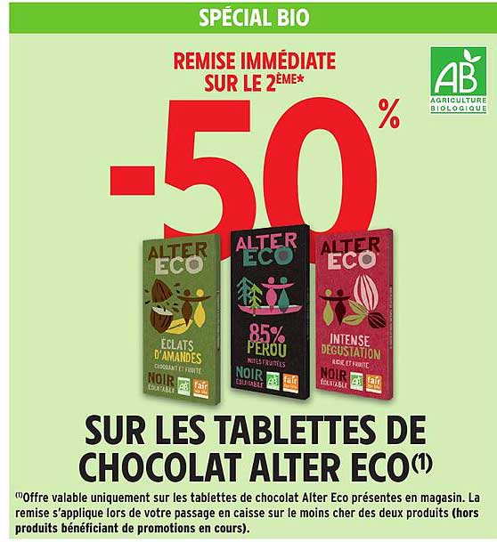 -50% SUR LES TABLETTES DE CHOCOLAT ALTER ECO
