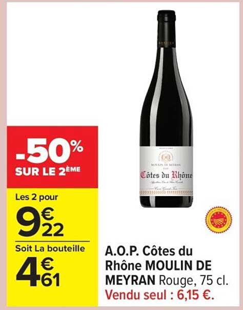 A.O.P. Côtes du Rhône MOULIN DE MEYRAN Rouge, 75 cl.