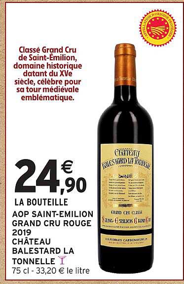 AOP SAINT-EMILION GRAND CRU ROUGE 2019 CHÂTEAU BALESTARD LA TONNELLE