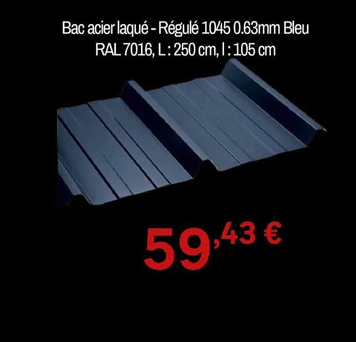 Bac acier laqué - Régalé 1045 0.63mm Bleu RAL 7016, L : 250 cm, I : 105 cm