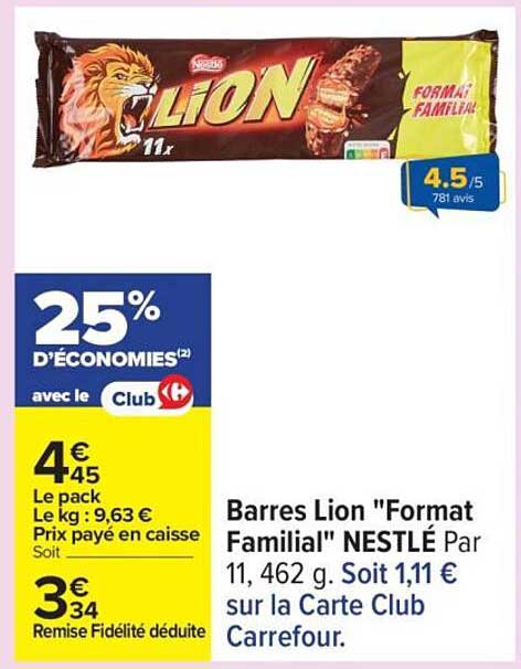 Barres Lion "Format Familial" NESTLÉ