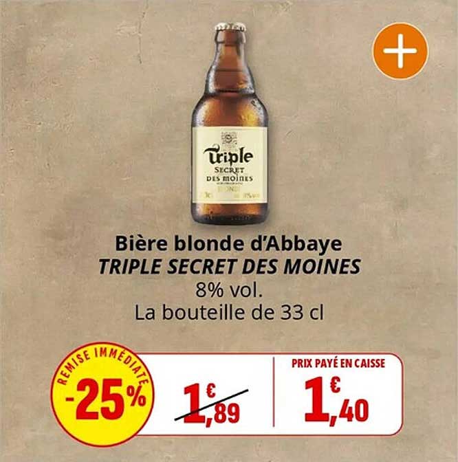 Bière blonde d'Abbaye TRIPLE SECRET DES MOINE