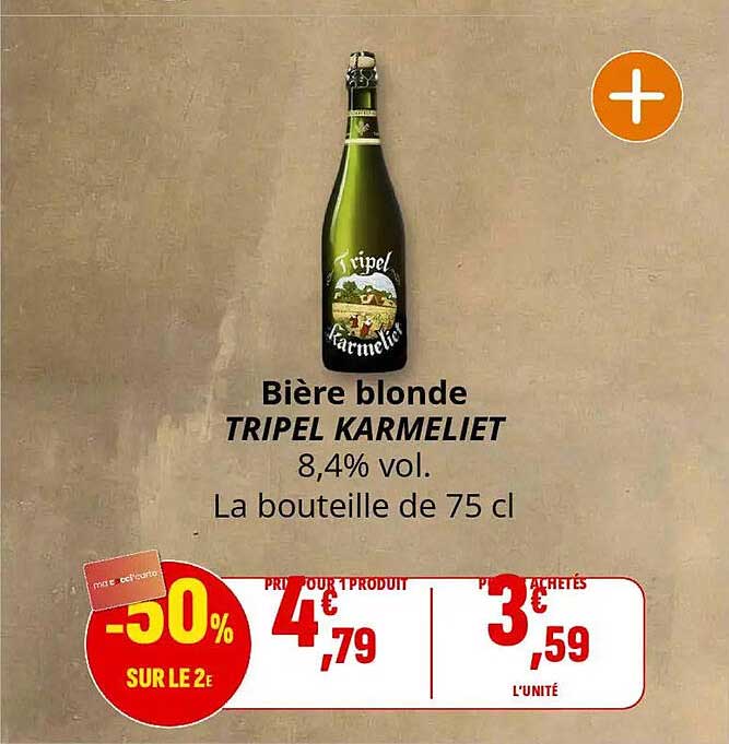 Bière blonde TRIPEL KARMELIET 8,4% vol. La bouteille de 75 cl