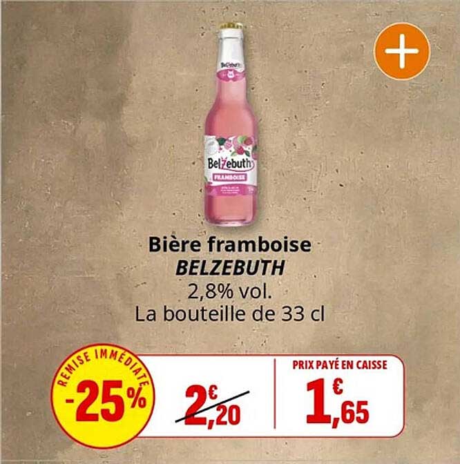 Bière framboise BELZEBUTH 2,8% vol. La bouteille de 33 cl