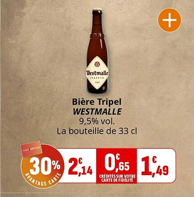 Bière Tripel WESTMALLE 9,5% vol. La bouteille de 33 cl