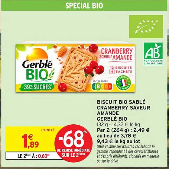 BISCUIT BIO SABLÉ CRANBERRY SAVEUR AMANDE