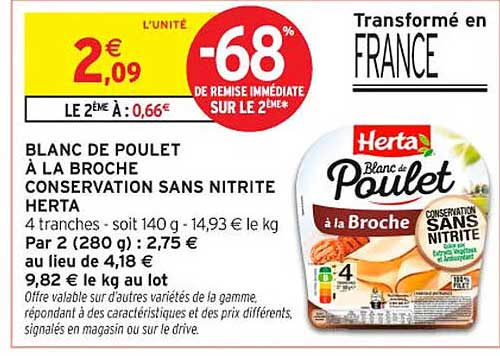 BLANC DE POULET À LA BROCHE CONSERVATION SANS NITRITE HERTA