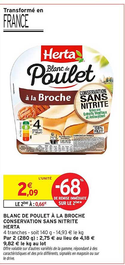 BLANC DE POULET À LA BROCHE CONSERVATION SANS NITRITE HERTA