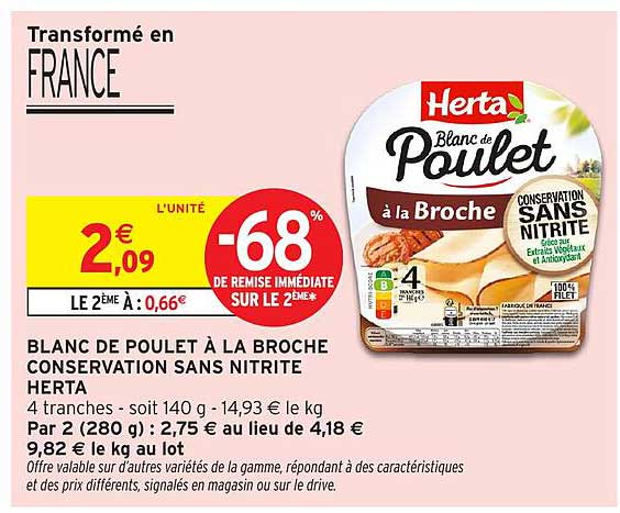 BLANC DE POULET À LA BROCHE CONSERVATION SANS NITRITE HERTA