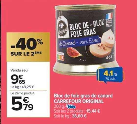 Bloc de foie gras de canard CARREFOUR ORIGINAL