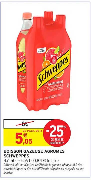 BOISSON GAZEUSE AGRUMES SCHWEPPES