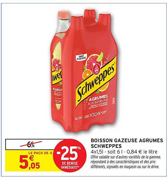 BOISSON GAZEUSE AGRUMES SCHWEPPES