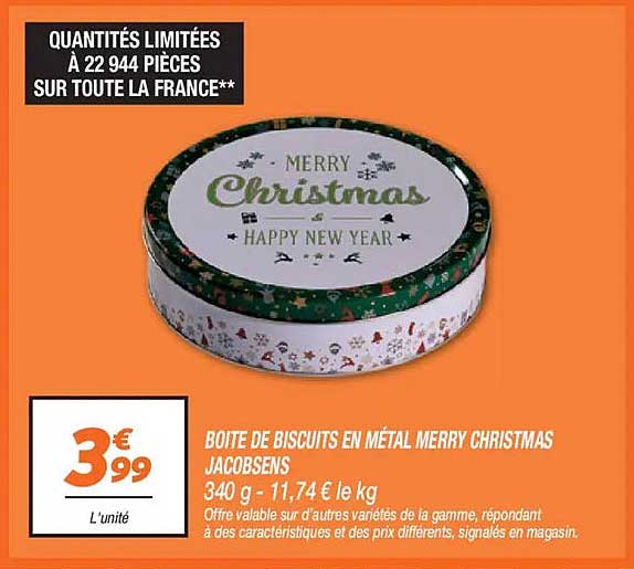 BOITE DE BISCUITS EN MÉTAL MERRY CHRISTMAS JACOBSENS