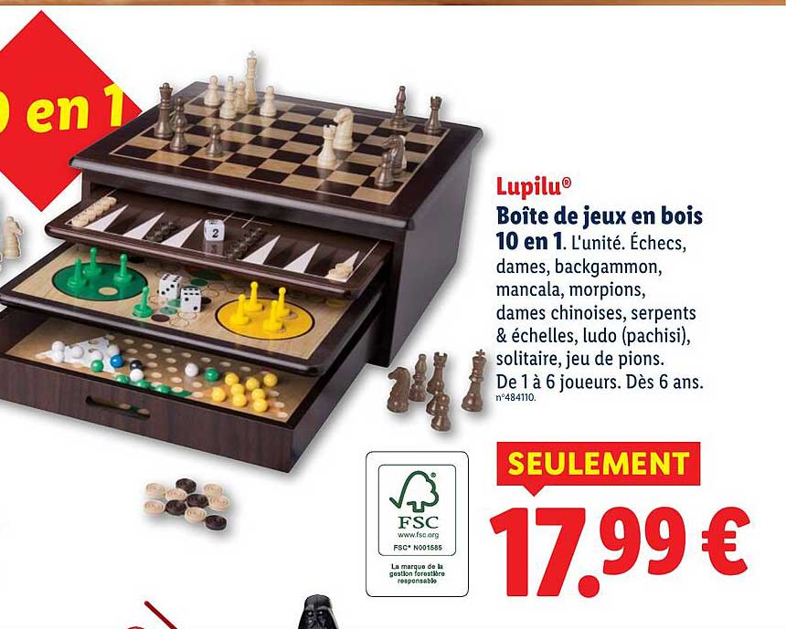 Boîte de jeux en bois 10 en 1