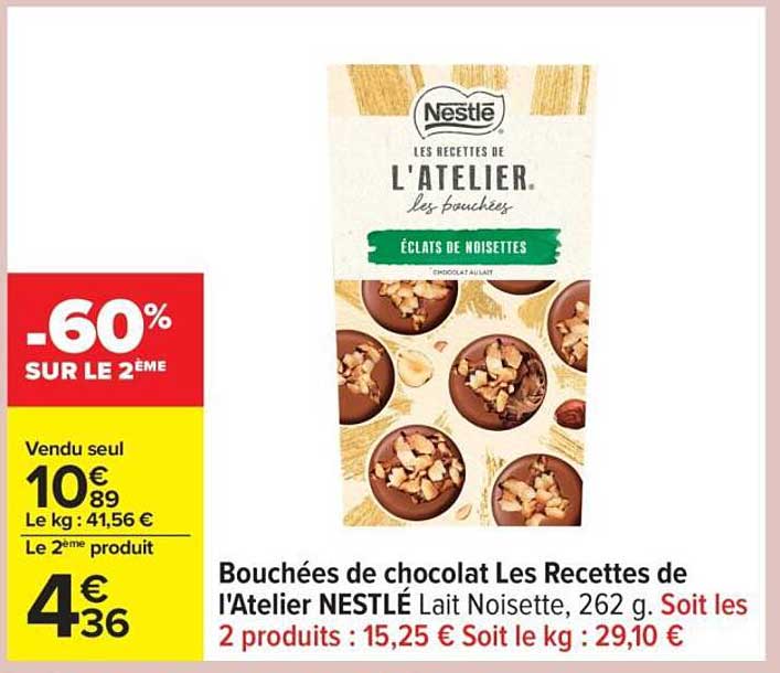 Bouchées de chocolat Les Recettes de l'Atelier NESTLÉ Lait Noisette, 262 g
