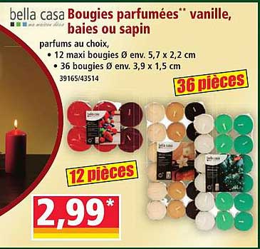Bougies parfumées** vanille, baies ou sapin